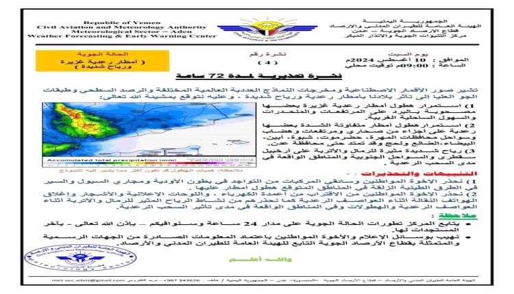 مركز الانذار المبكر يحذر هذه المحافظات من الـ72 الساعة القادمة