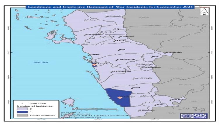 إحصائية: بعثة أممية توثق حوادث متعلقة بالألغام في الحديدة 
