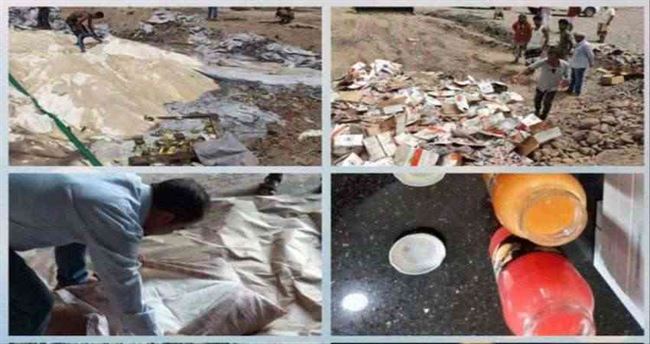 إتلاف سكر أبيض وصنابير مياه بلاستكية مخالفة في عدن