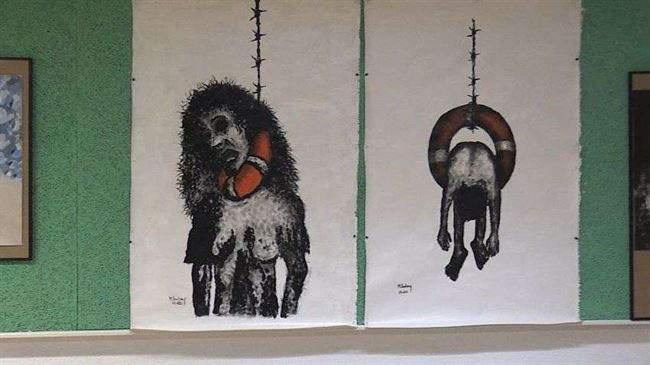 شاهد لوحات يمنية في جنيف تكشف جرائم يرتكبها الحوثيون بحق المخفيين بالسجون