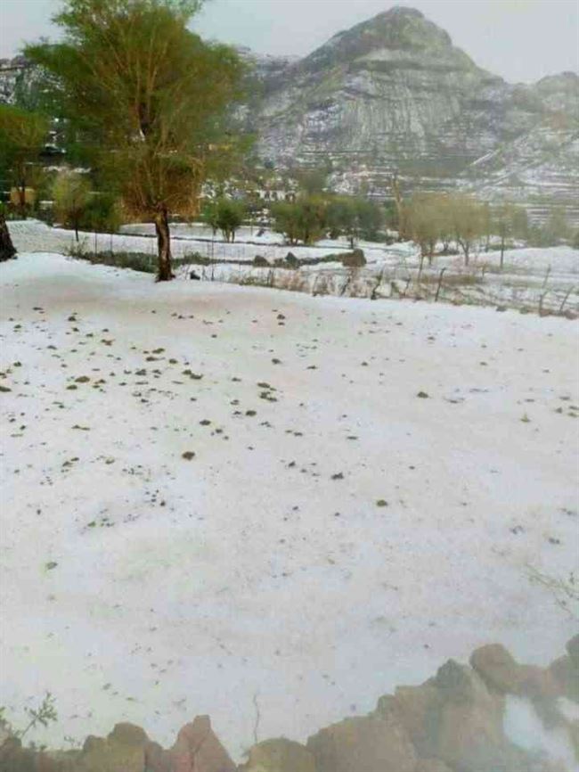 الثلوج تغطي مديرية بالكامل في اليمن.. شاهد الصور الأولية